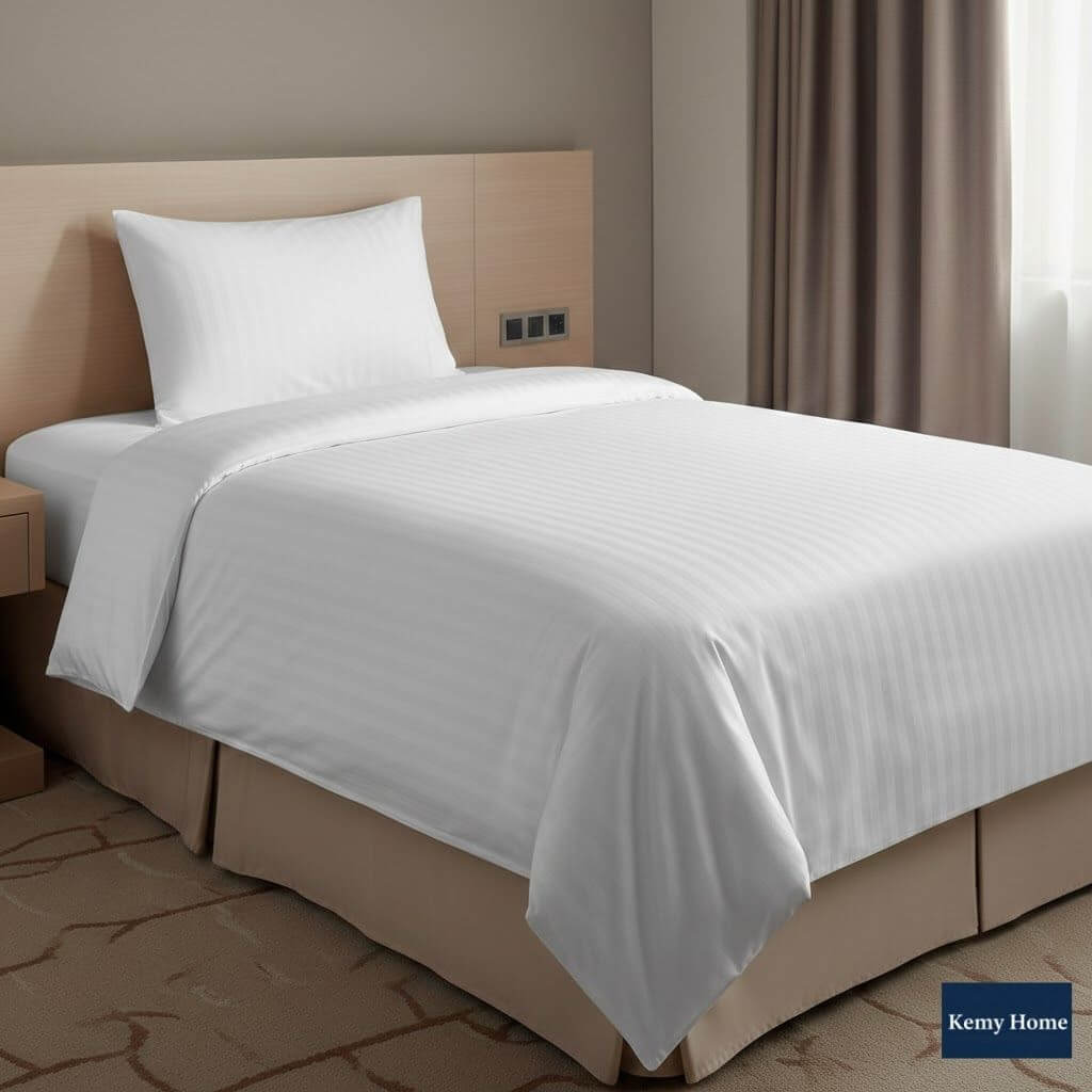 Çizgili Pamuk Saten Nevresim Takımı Beyaz